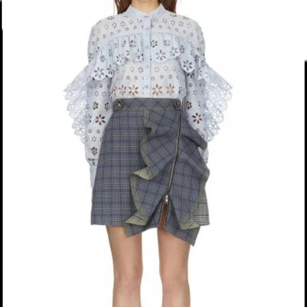 Self-Portrait Flounced Check Plaid Ruffle Skirt US 0 - Picture 6 of 16